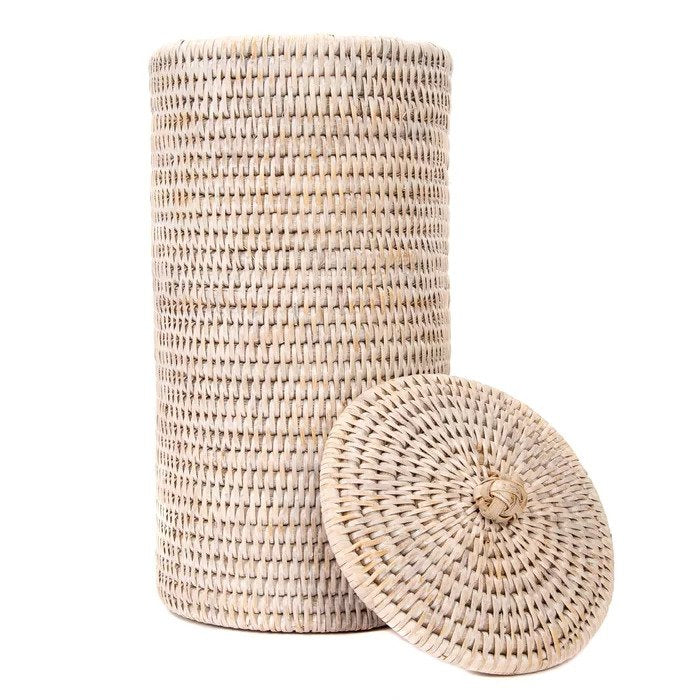 White wash Kana Rattan Large Tall Toilet Roll Knot Box