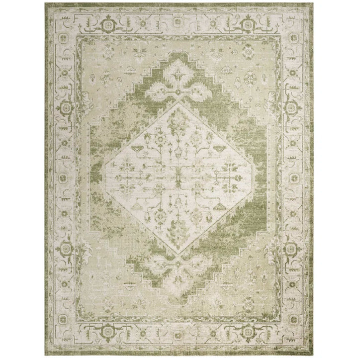 Haydel Oriental Machine Washable Power Loom Polyester Area Rug in Ivory/Green