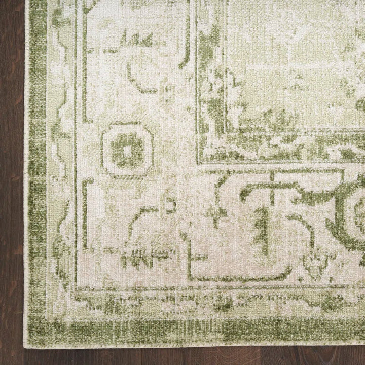 Haydel Oriental Machine Washable Power Loom Polyester Area Rug in Ivory/Green