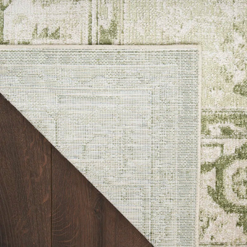 Haydel Oriental Machine Washable Power Loom Polyester Area Rug in Ivory/Green