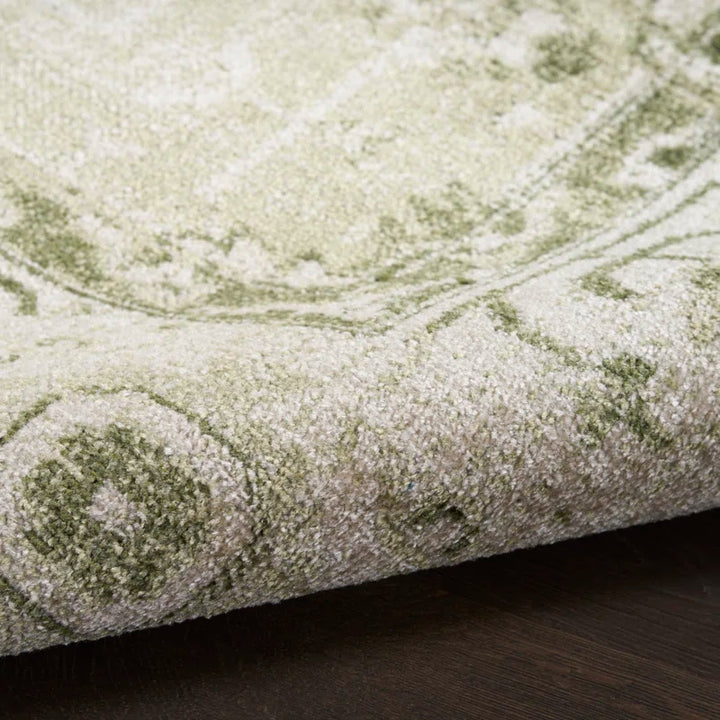 Haydel Oriental Machine Washable Power Loom Polyester Area Rug in Ivory/Green