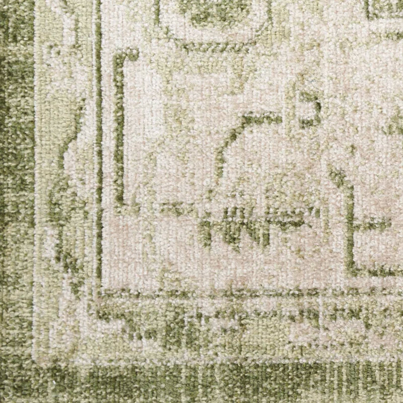 Haydel Oriental Machine Washable Power Loom Polyester Area Rug in Ivory/Green