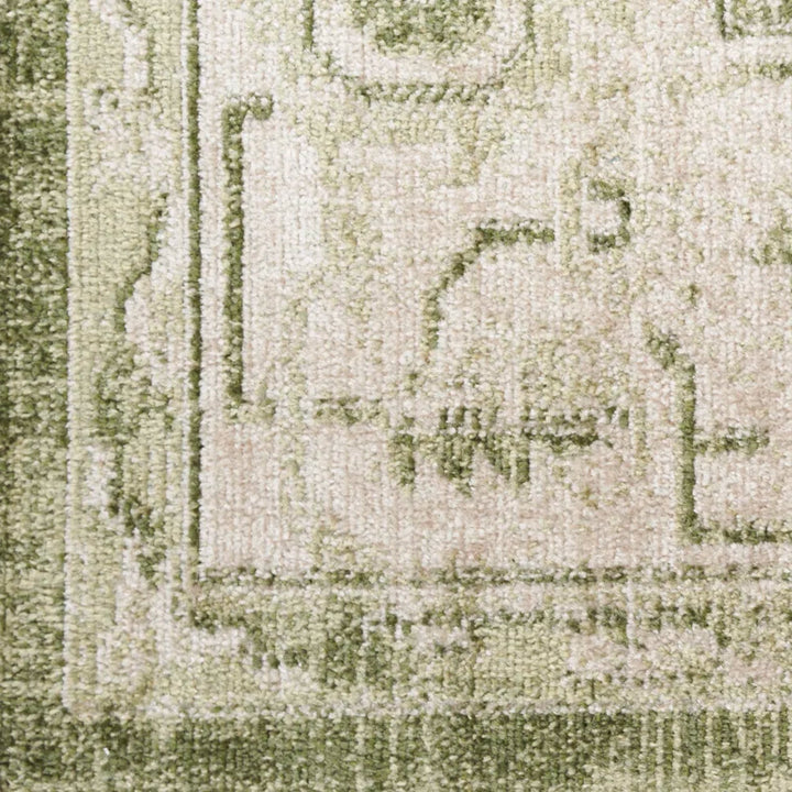 Haydel Oriental Machine Washable Power Loom Polyester Area Rug in Ivory/Green