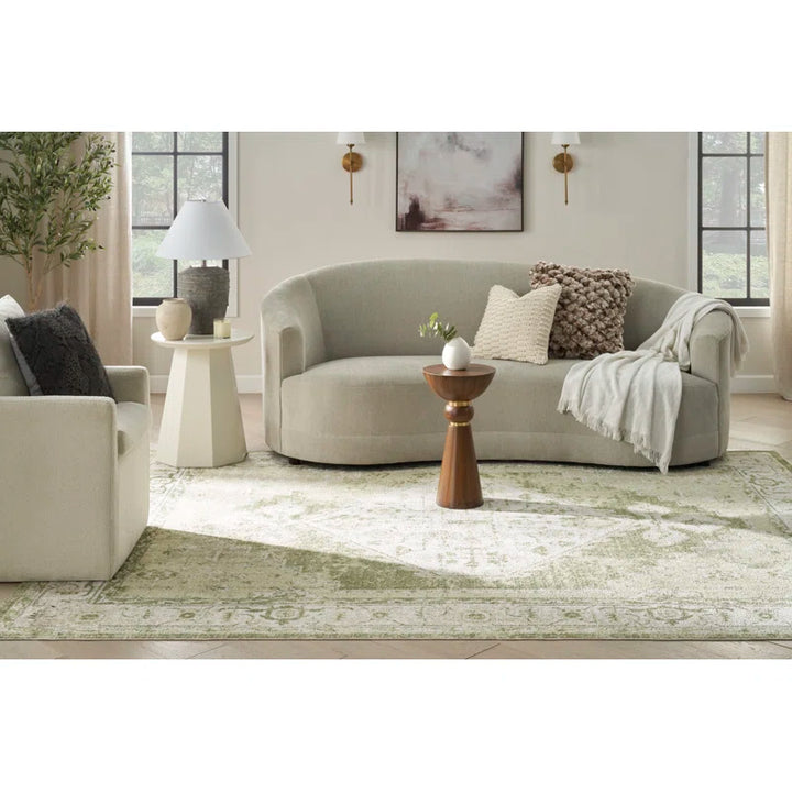 Haydel Oriental Machine Washable Power Loom Polyester Area Rug in Ivory/Green