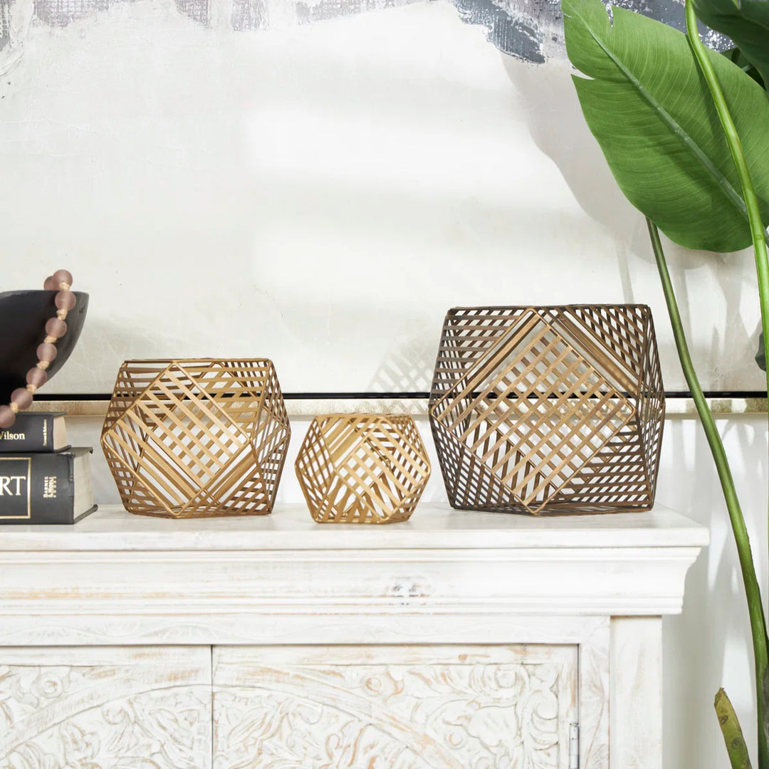 Ninela Metal Geometric Decorative Gold Sculpture Set