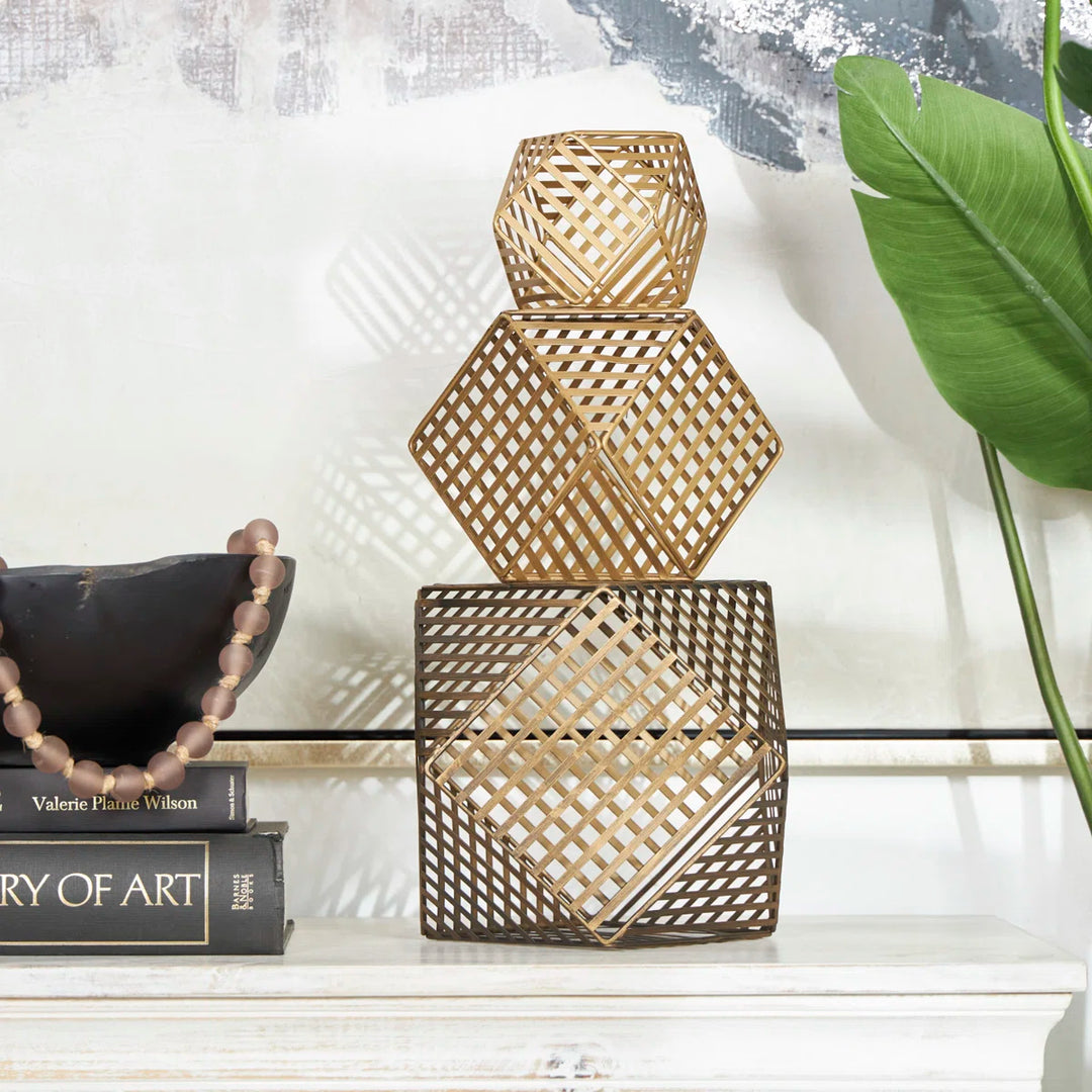 Ninela Metal Geometric Decorative Gold Sculpture Set