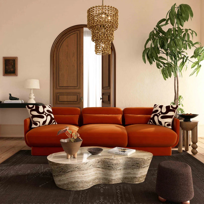 Aura Rust Orange Velvet Sofa