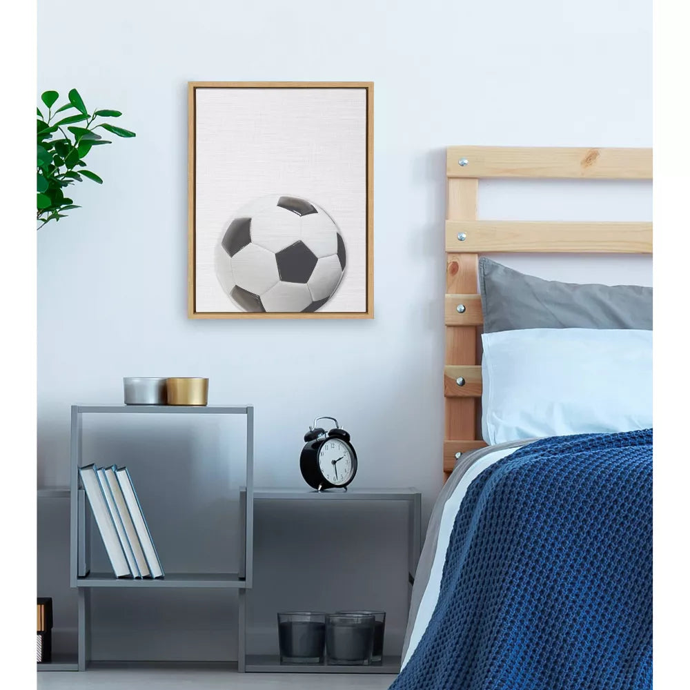 Sylvie Color Soccer Ball Portrait Framed Canvas Natural Design Ovation
