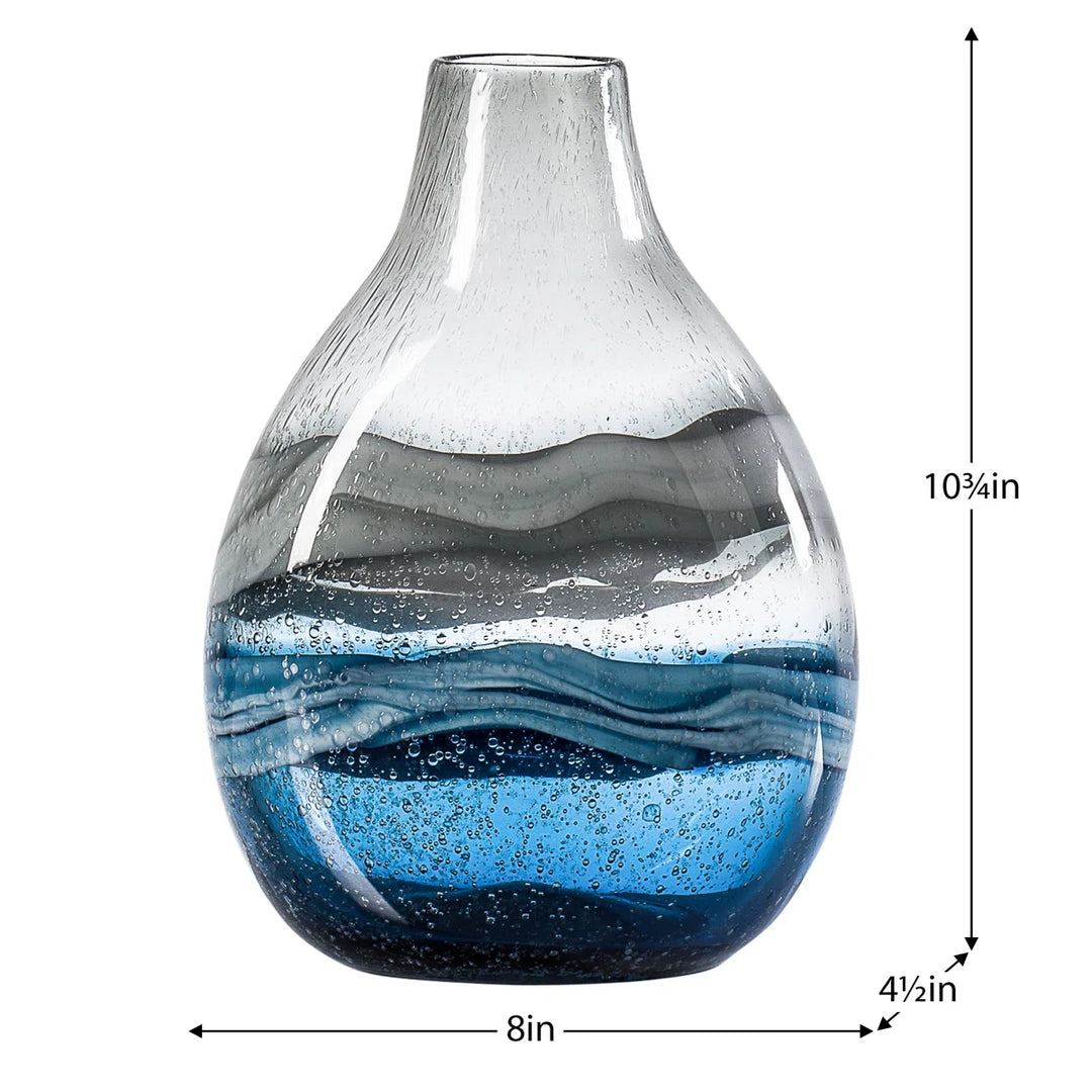 Manzer 10" Mouthblown Colored Blue Glass Table Vase