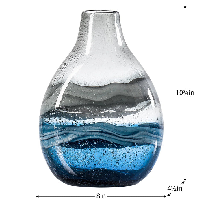 Manzer 10" Mouthblown Colored Blue Glass Table Vase