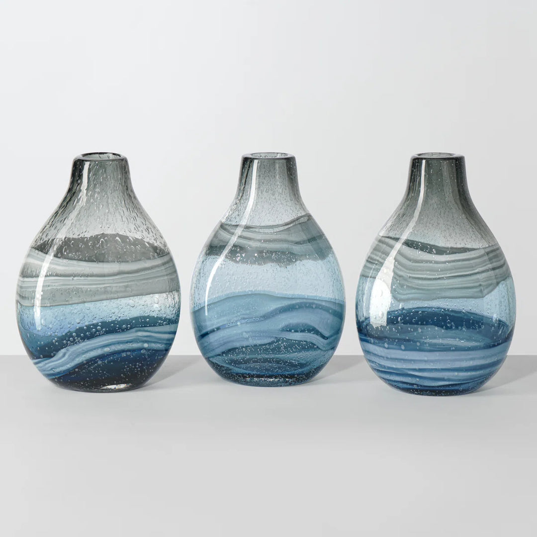 Manzer 10" Mouthblown Colored Blue Glass Table Vase