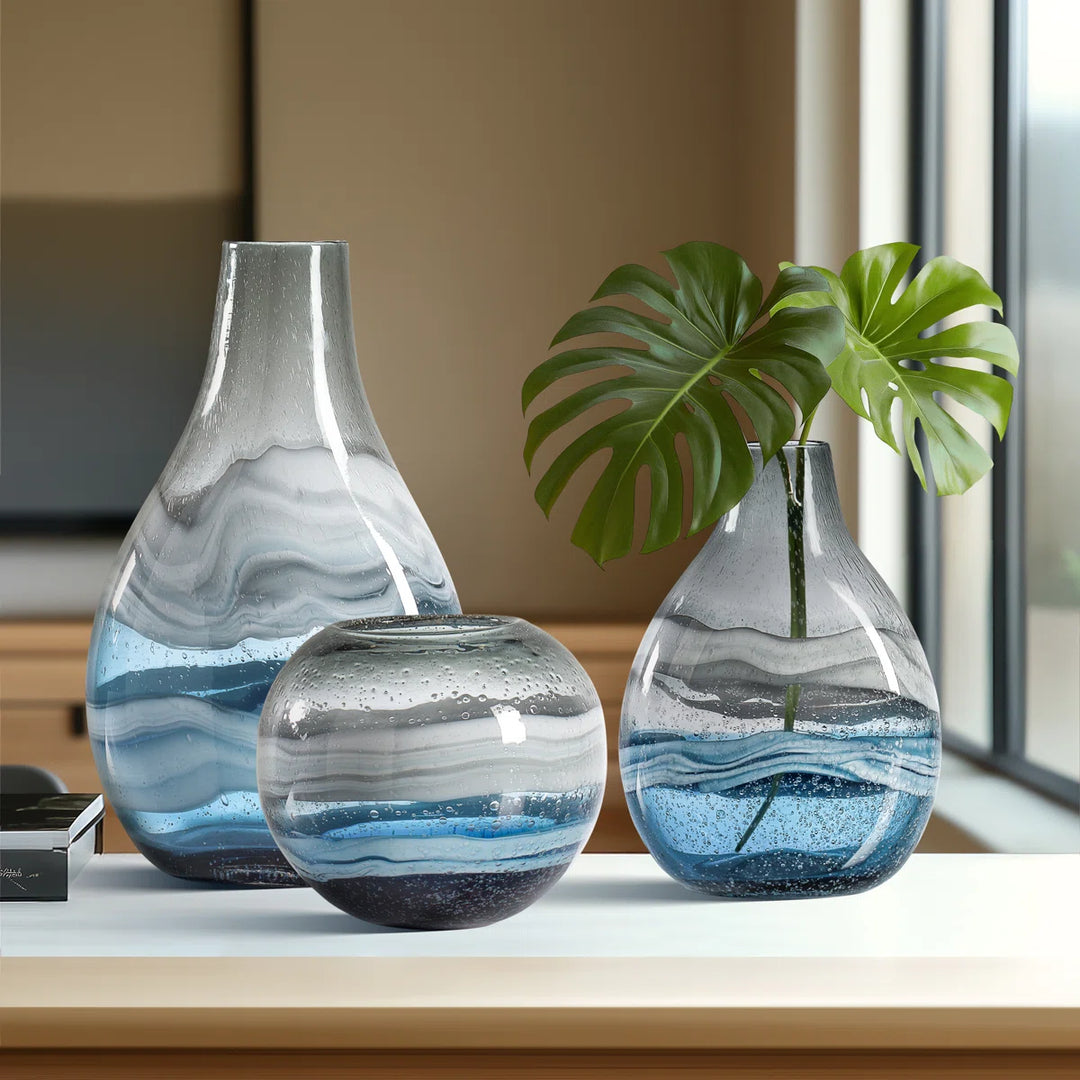 Manzer 10" Mouthblown Colored Blue Glass Table Vase