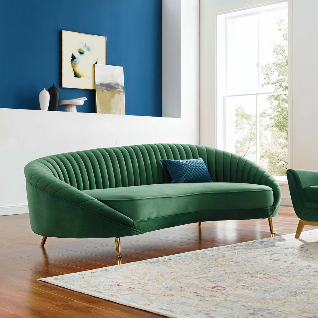 Kimber Channel Tufted Performance Velvet Sofa - Emerald