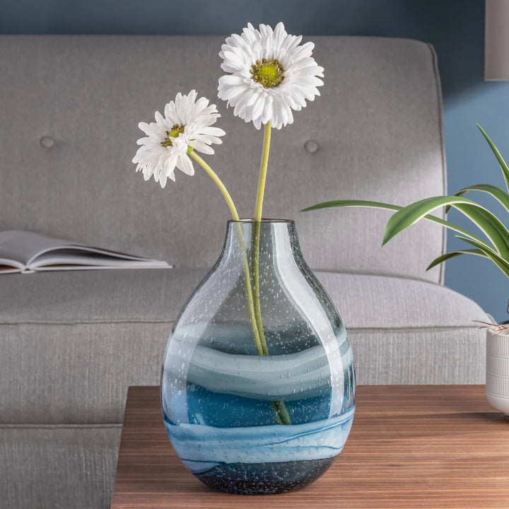Manzer 10" Mouthblown Colored Blue Glass Table Vase