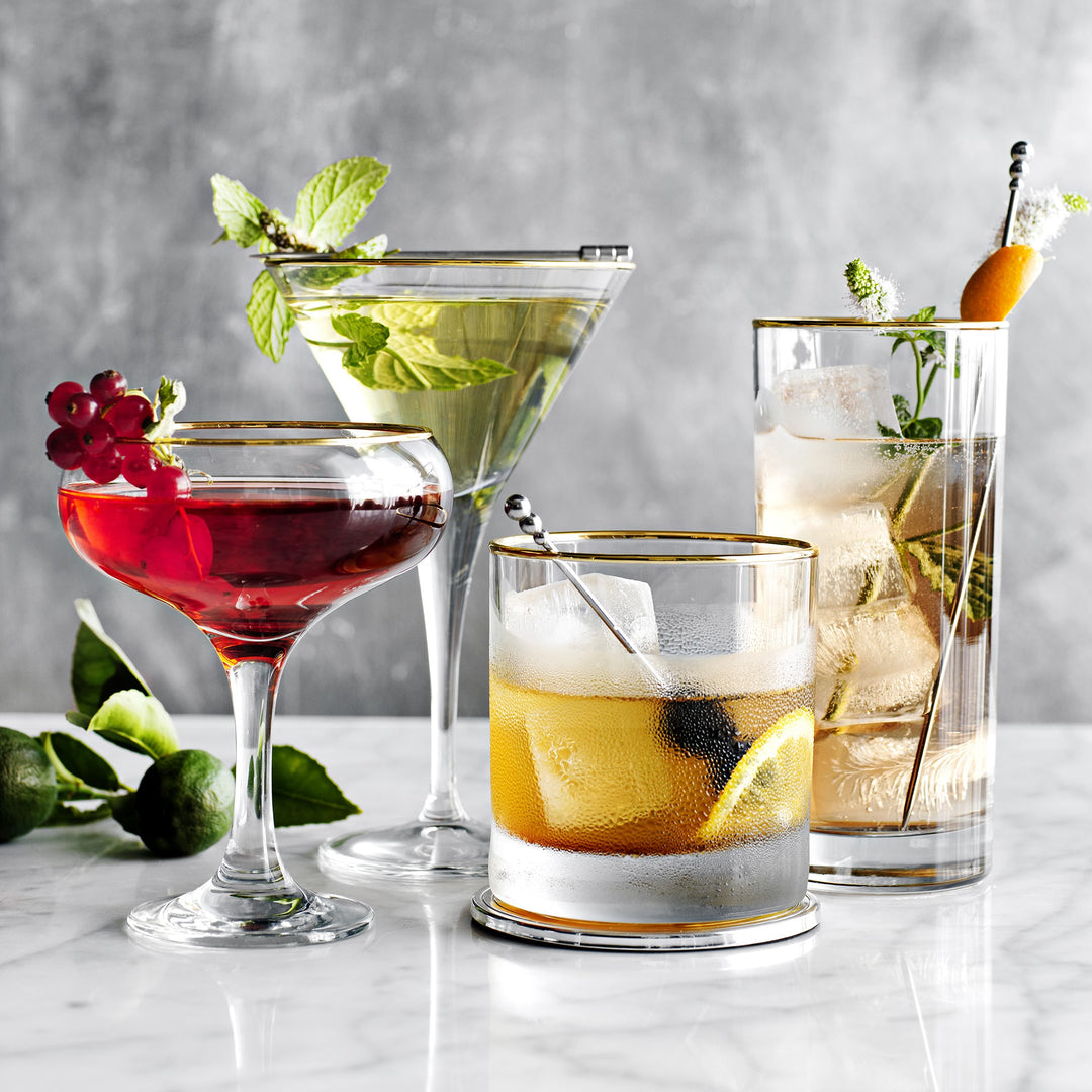 Gold Rim Double Old-Fashioned Glasses, Set of 4