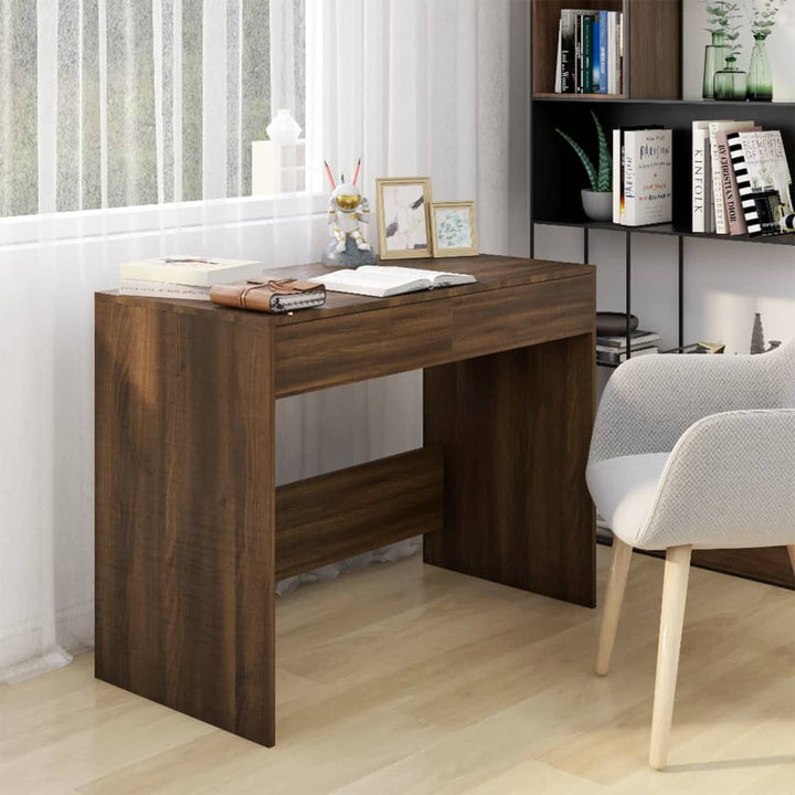 Desk with Drawers Computer Desk Home Office Study Table Engineered Wood Latitude Run® Color: Brown Oak