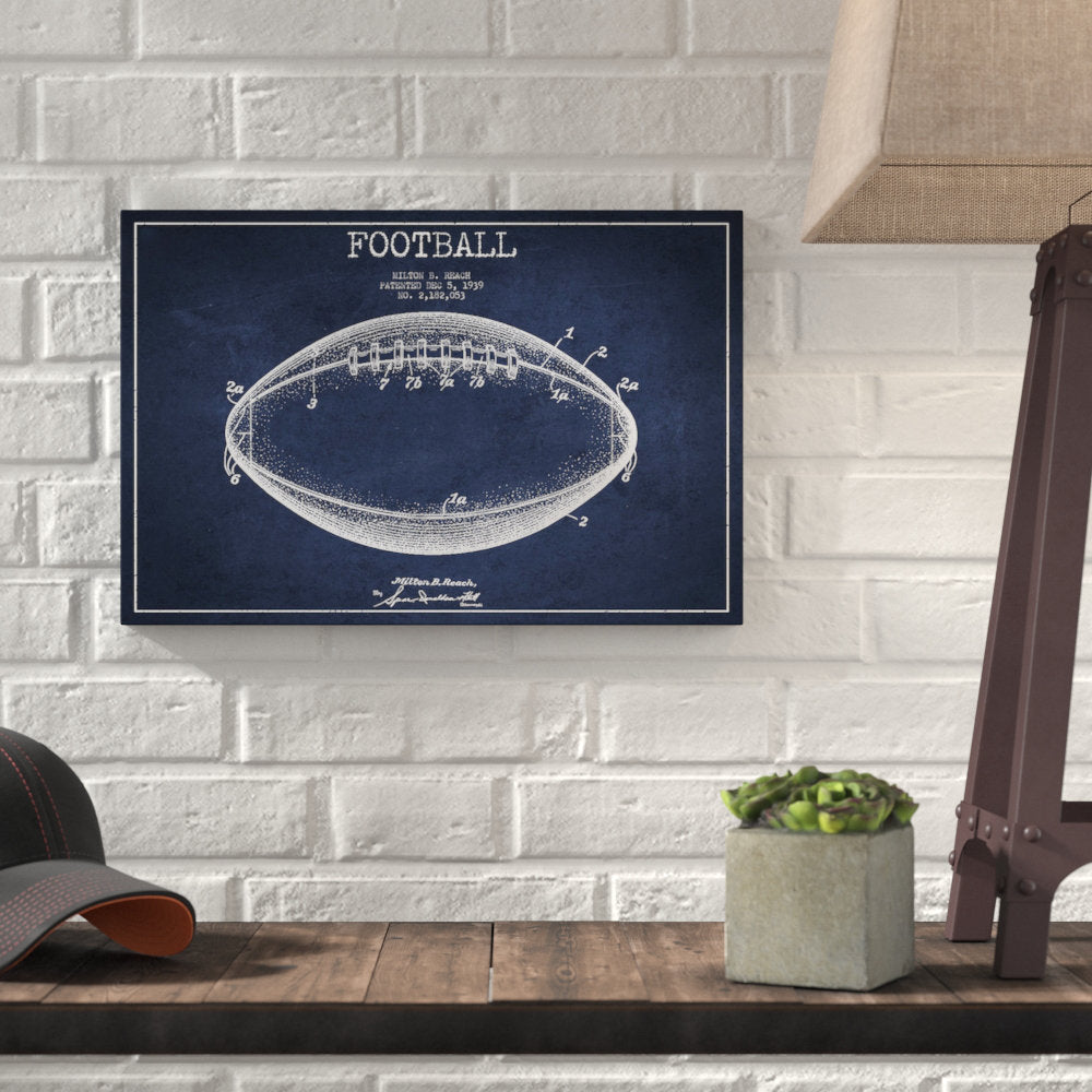 Football Navy Blue Patent Blueprint by Aged Pixel - Gallery-Wrapped Canvas Print Williston Forge Size: 18" H x 26" W x 1.5" D