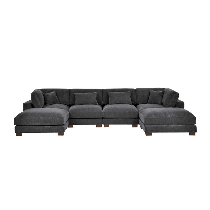 Andreco 144" Wide Reversible Modular Corner Sectional with Ottoman Wade Logan® Body Fabric: Gray Corduroy
