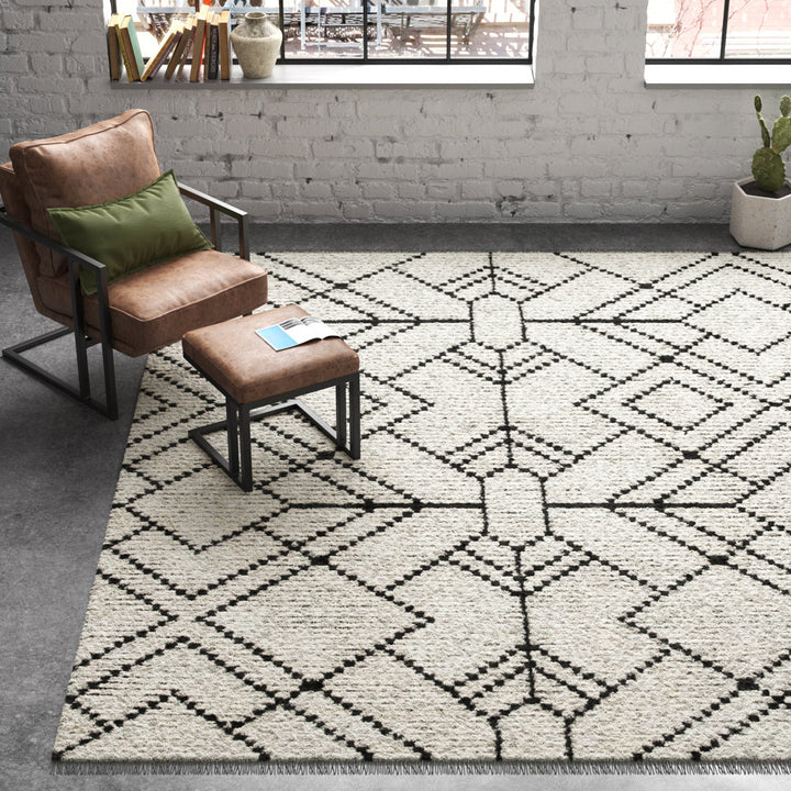 Nola Geometric Textured Shag Power Loom Performance Beige Rug Steelside™ Rug Size: Rectangle 7'10" x 10'2"