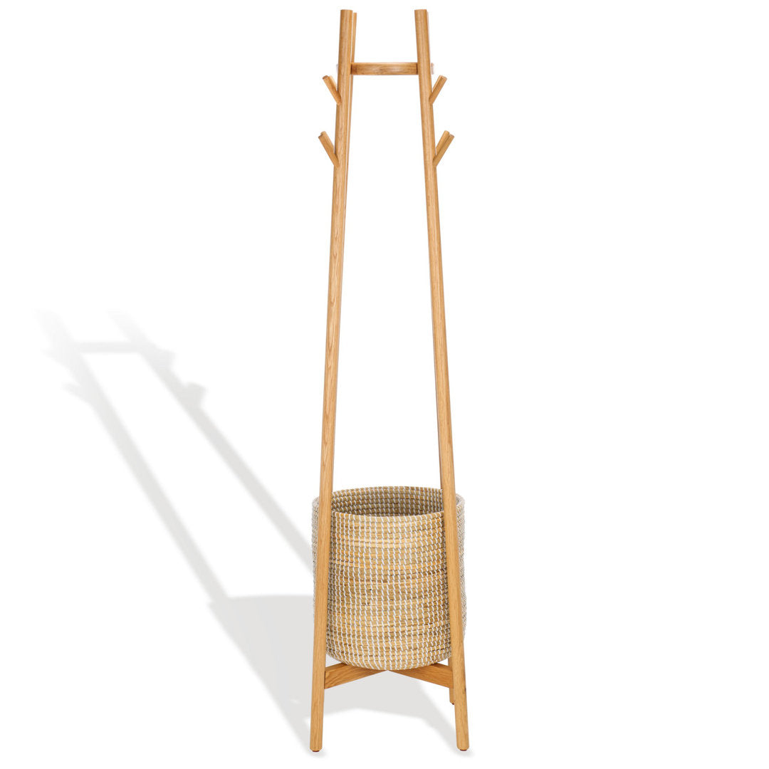 Abellina Solid Wood 8 - Hook Freestanding Coat Rack in Natural Safavieh Couture