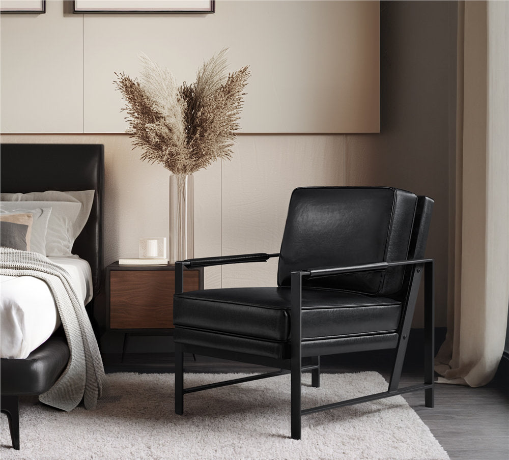 25.5" W Upholstered Armchair with Removable Seat & Back Cushion Trent Austin Design® Fabric: Black Faux Leather