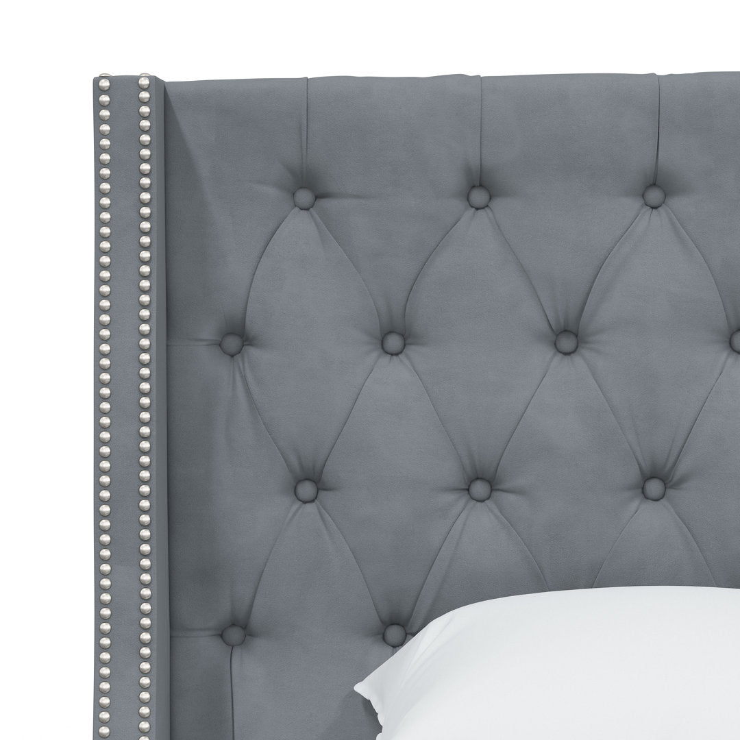 Annabel Upholstered Wingback Bed Kelly Clarkson Home Size: Twin Body Fabric: Classic Steel Gray Performance Velvet