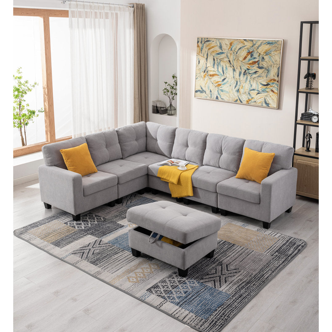 Reversible Modular Corner Sectional Sofa & Ottoman Set Latitude Run® Body Fabric: Light Gray Polyester