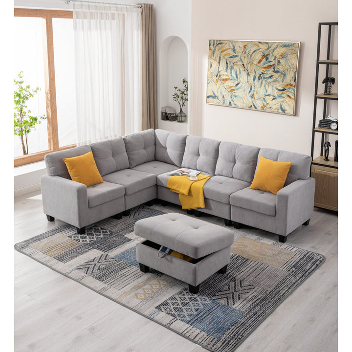 Reversible Modular Corner Sectional Sofa & Ottoman Set Latitude Run® Body Fabric: Light Gray Polyester