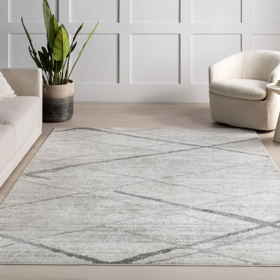 Amii Abstract Stripe Contemporary Ivory/Gray/Charcoal Area Rug Wrought Studio™ Rug Size: Rectangle 12' x 15'
