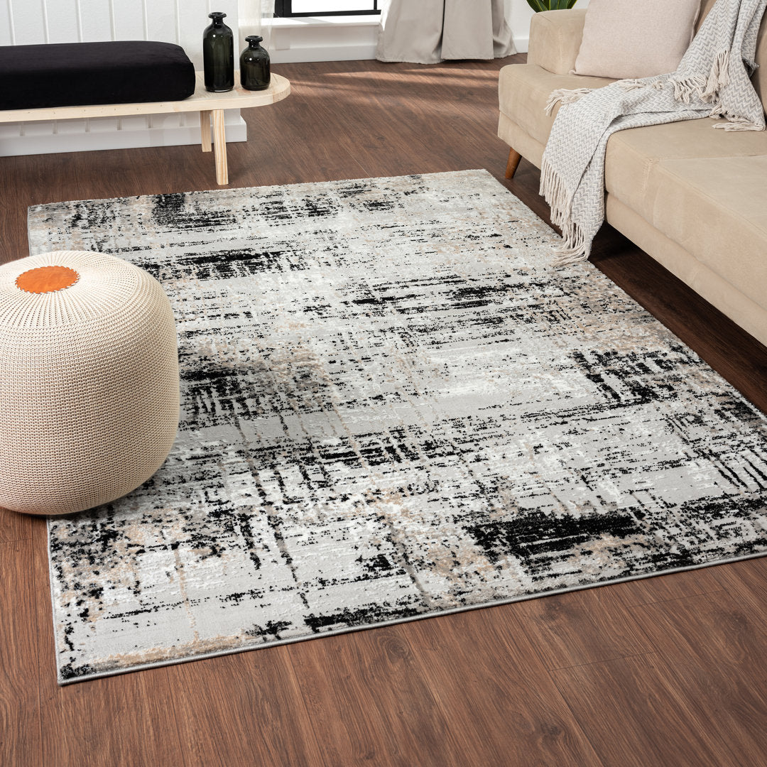 Kailianna Abstract Black/White Area Rug 17 Stories Rug Size: Rectangle 9' x 12'