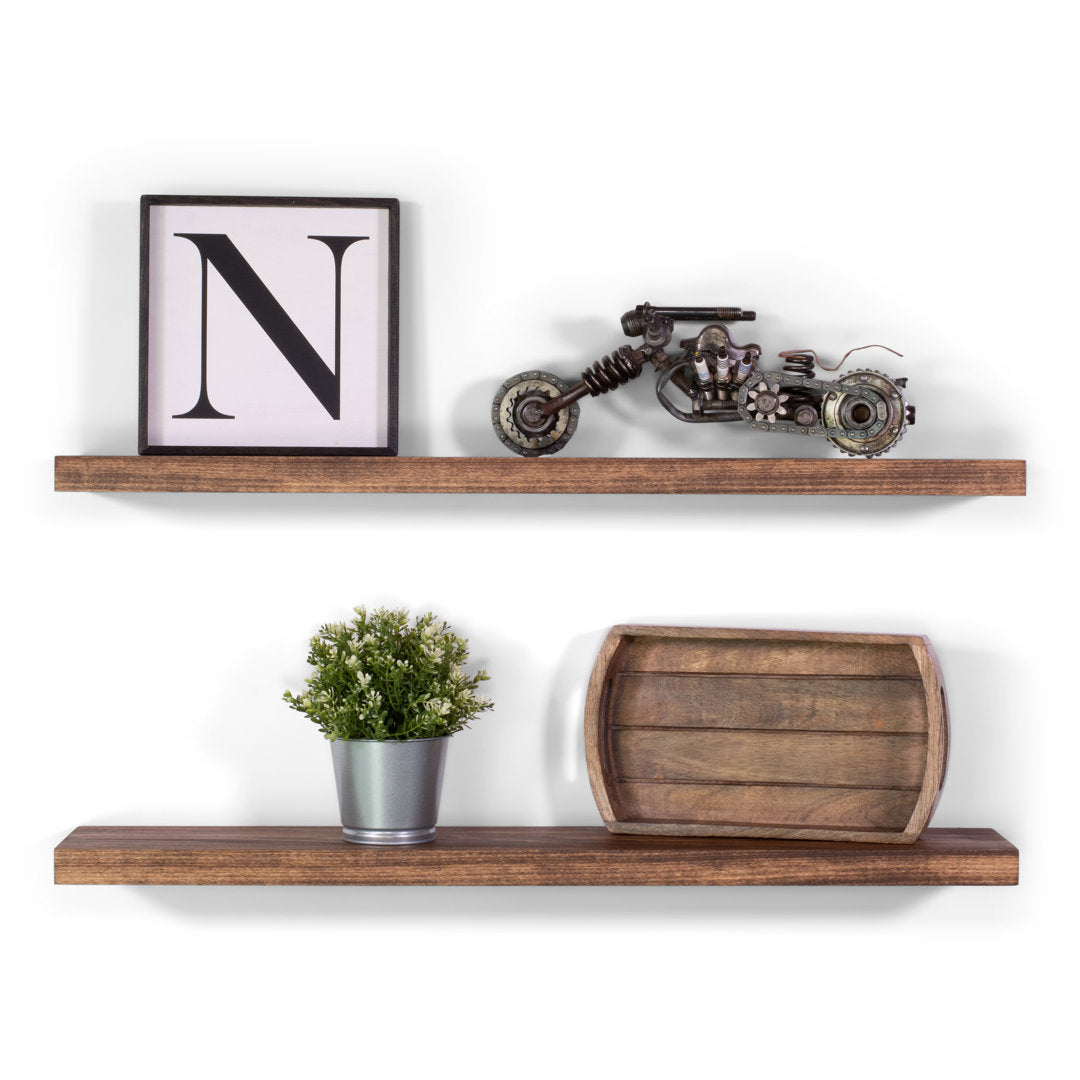 Bridgecliff 2 Piece Poplar Solid Wood Floating Shelf (Set of 2) Rosalind Wheeler Size: 1.38" H x 36" W x 10" D Finish: Buckskin