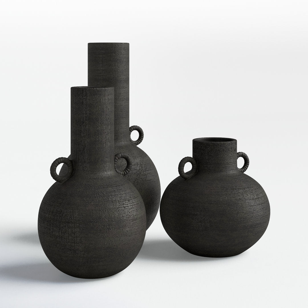 3 Piece Iyanna Ceramic Table Vase Set Birch Lane™ Color: Black