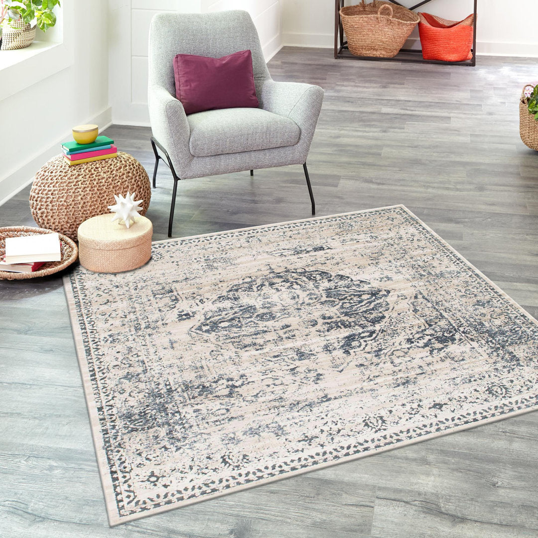Arkeen Oriental Dark Blue/Beige Area Rug Lark Manor™ Rug Size: Square 7'10"