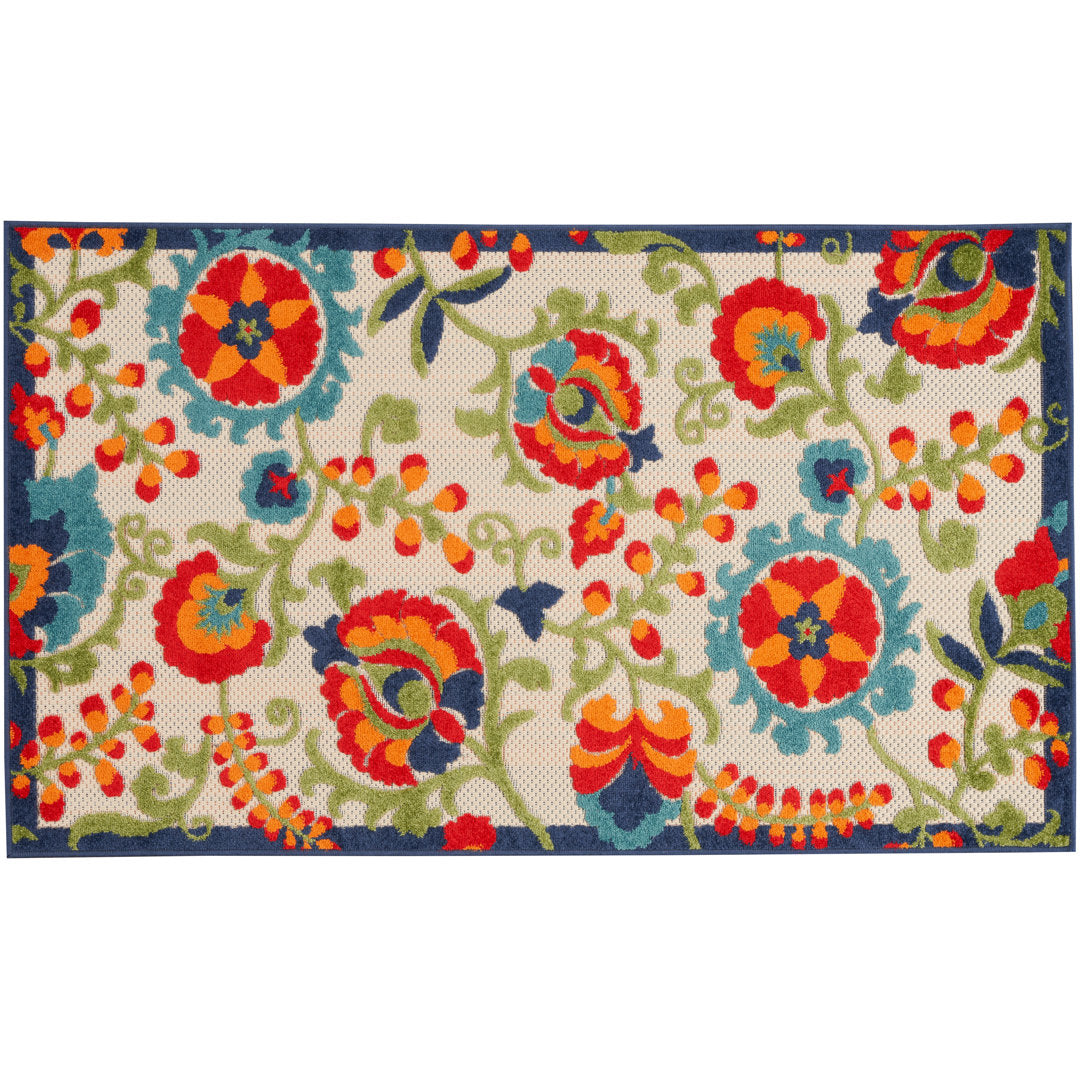 Bernia Floral Ivory/Red/Green Area Rug Wade Logan® Rug Size: Rectangle 2'8" x 4'
