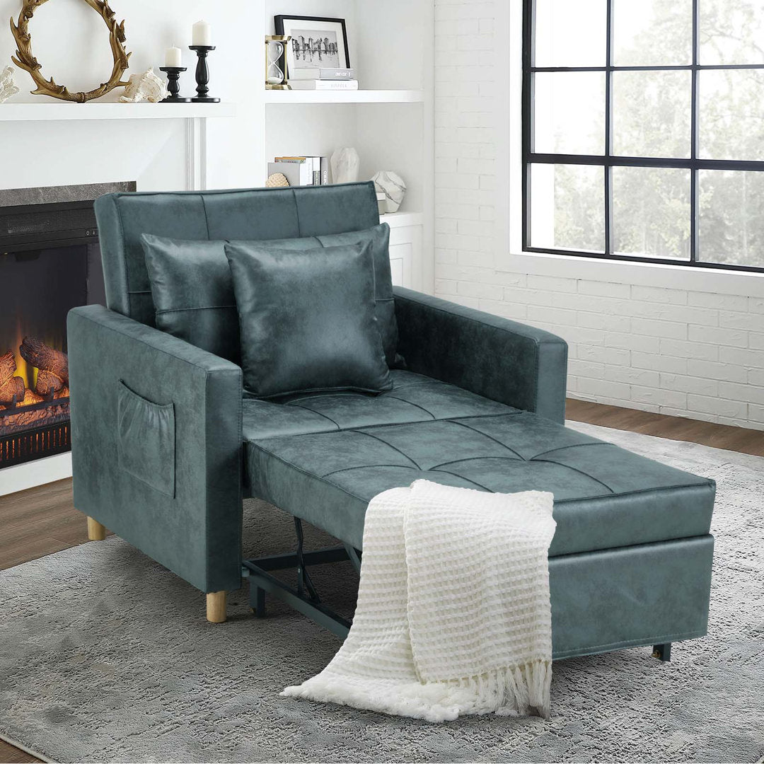 Seamus 40" Wide Tufted Genuine Leather Convertible Chair Steelside™ Body Fabric: Dark Teal Faux Leather