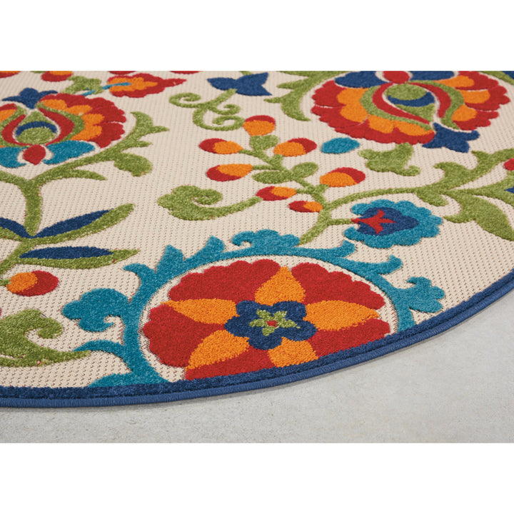Bernia Floral Ivory/Red/Green Area Rug Wade Logan® Rug Size: Round 5'3"