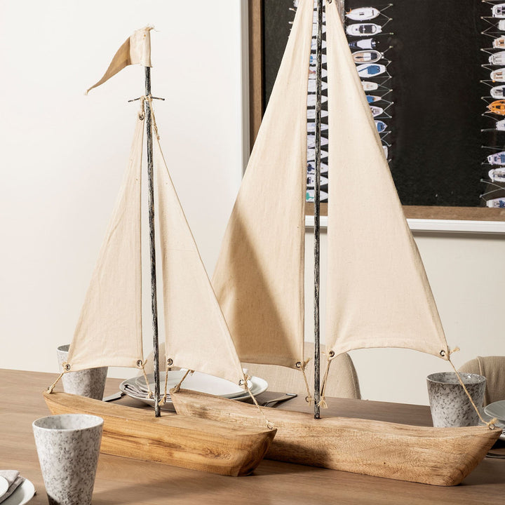 Armentrout 21" Brown And Natural Wood Metal And Fabric Sailboat Tabletop Sculpture Beachcrest Home™ Size: 32" H x 2.5" W x 22" D