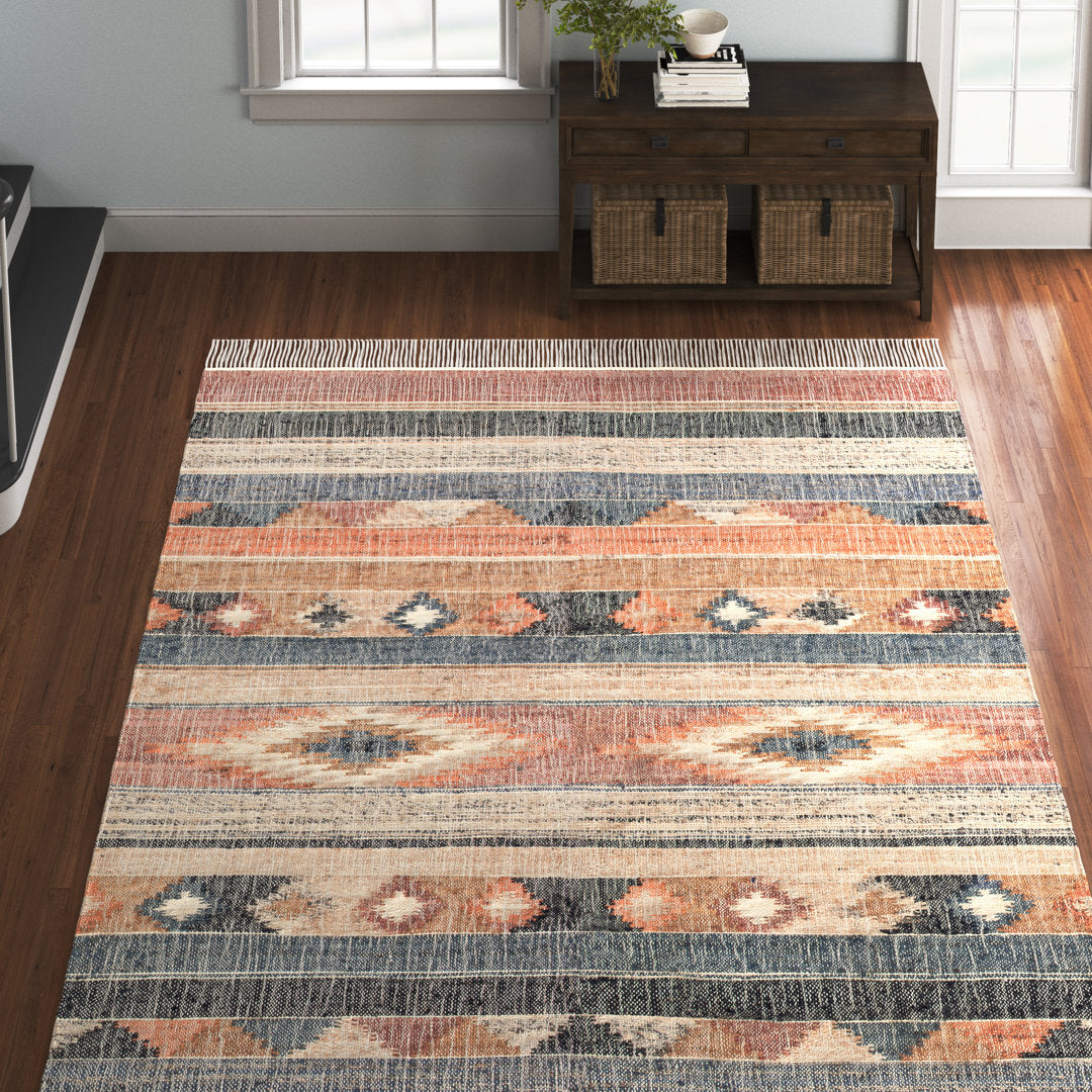 Brooke Southwesten Flatweave Jute/Cotton Blue/Rust Area Rug Kelly Clarkson Home Rug Size: Rectangle 4' x 6'