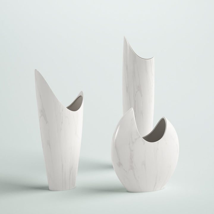 Pyron 3 Piece White/Charcoal Indoor / Outdoor Ceramic Table Vase Set Mercury Row®