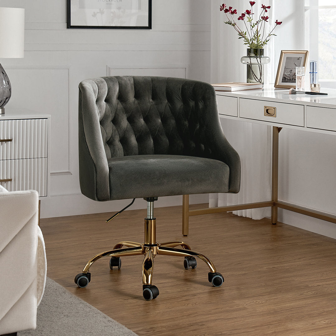 Louise 35.5'' H Velvet Hand-Curated Task Chair with Button Tufted Kelly Clarkson Home Upholstery Color: Charcoal Velvet