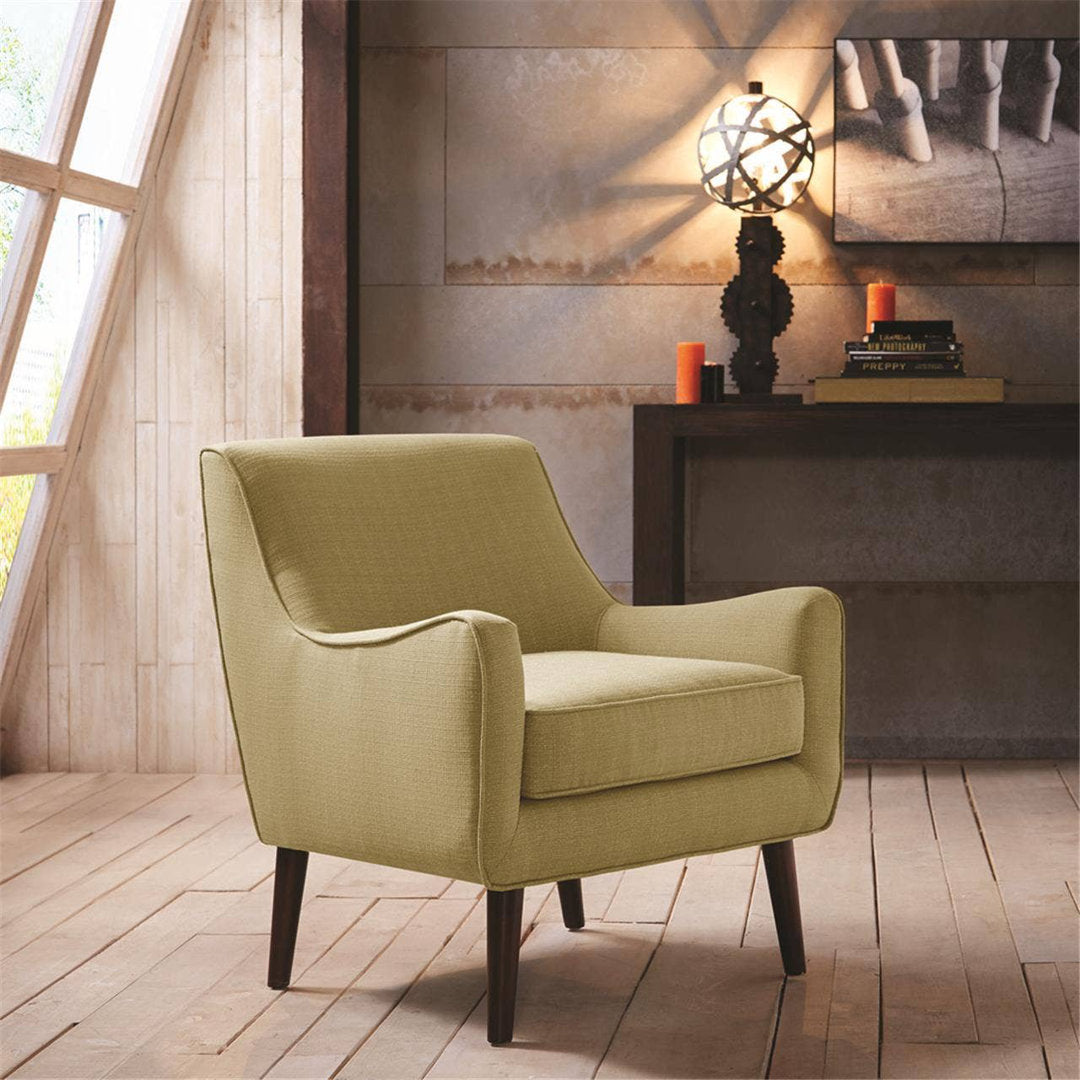 Oxford Mid-Century Accent Chairs with Espresso Finish Tapered Wood Legs and Removable cushion George Oliver Upholstery Color: Everly Pale Green