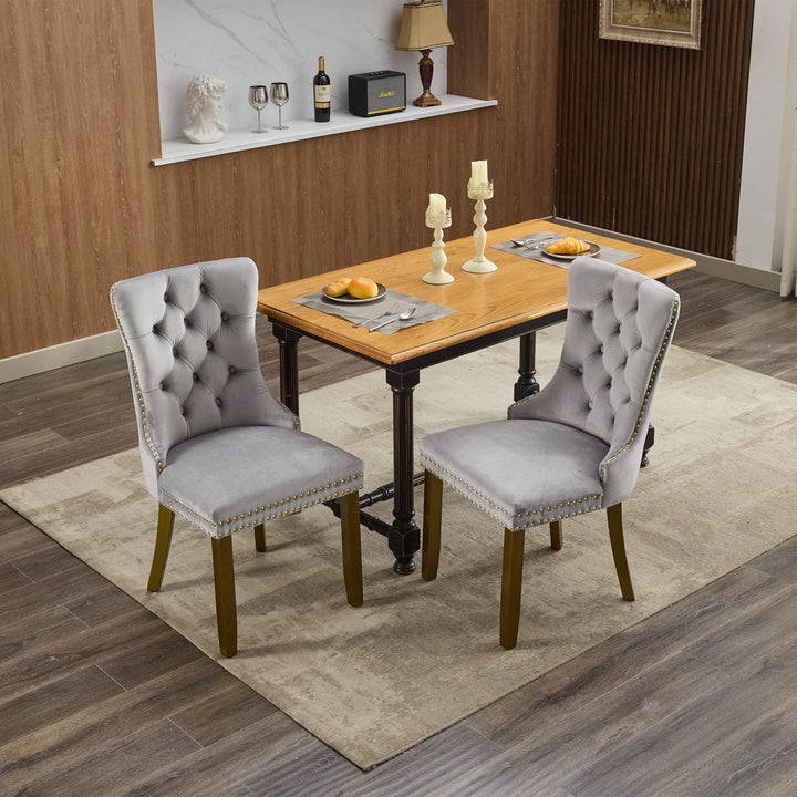 Allena Tufted Velvet/Linen Wing Back Parsons Chair (Set of 2) Rosdorf Park Upholstery Color: Velvet Gray, Leg Color: Gold