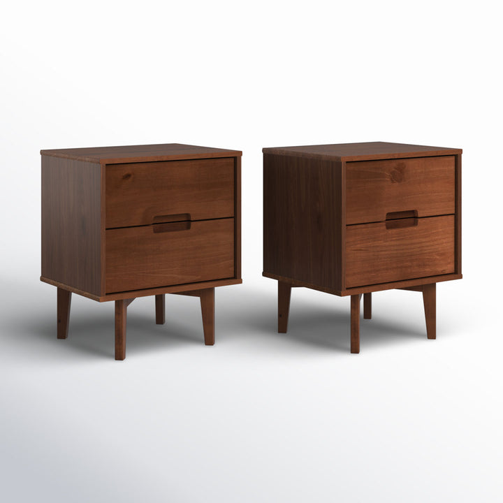 Aizlyn Mid-Century Modern Solid Wood Groove-Handle Nightstands (Set of 2) Wade Logan® Color: Walnut
