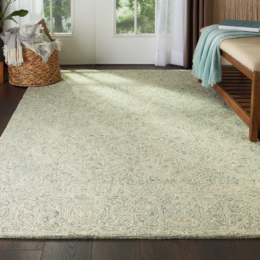 Yeznig Scandinavian Geometric Handmade Wool Ivory/Teal Area Rug Charlton Home® Rug Size: Rectangle 8' x 11'