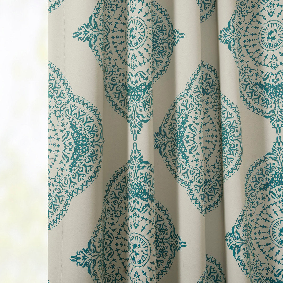 Klyszejko Majestic Medallion Printed Room Darkening Curtains for Living Room, Bedroom Single Panel Bungalow Rose Curtain Color: Teal Size per Panel: 50"W x 96"L