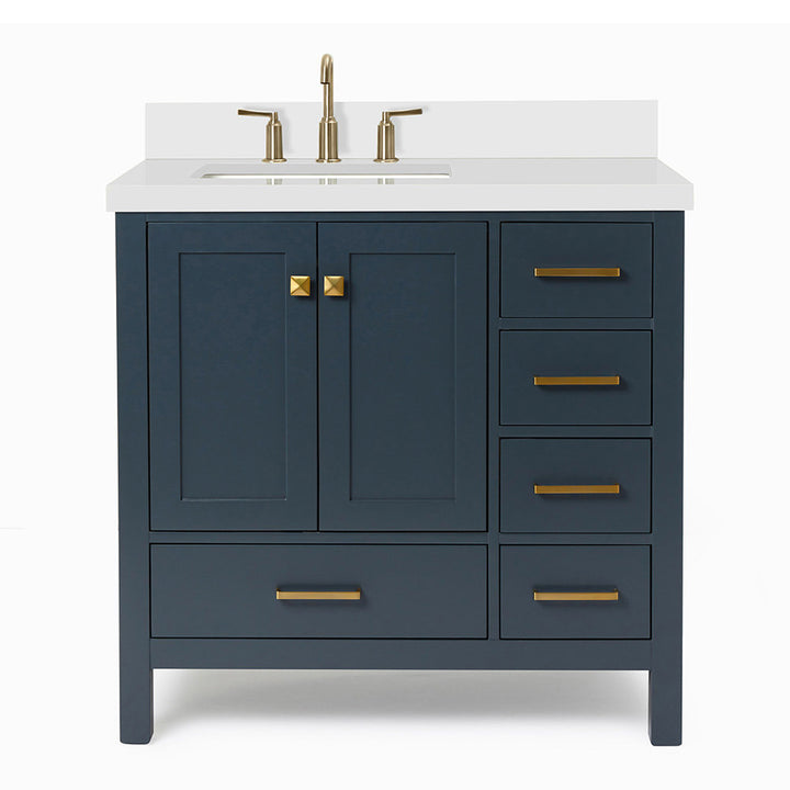 Amariani 37" Single Bathroom Vanity Set Latitude Run® Hardware Finish: Satin Brass, Base Finish: Midnight Blue