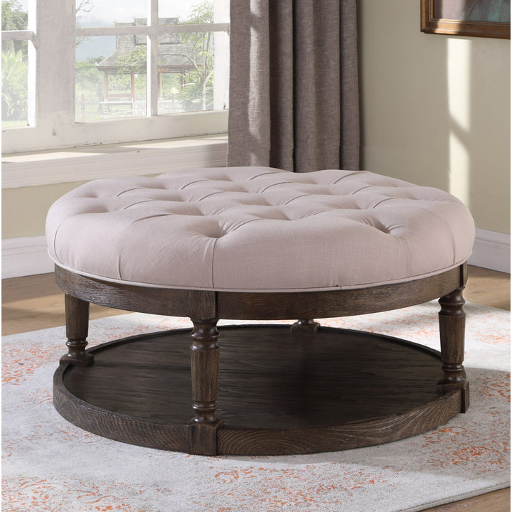 Kaufmann 40" Wide Tufted Round Cocktail Ottoman with Storage Gracie Oaks Upholstery Color: Beige