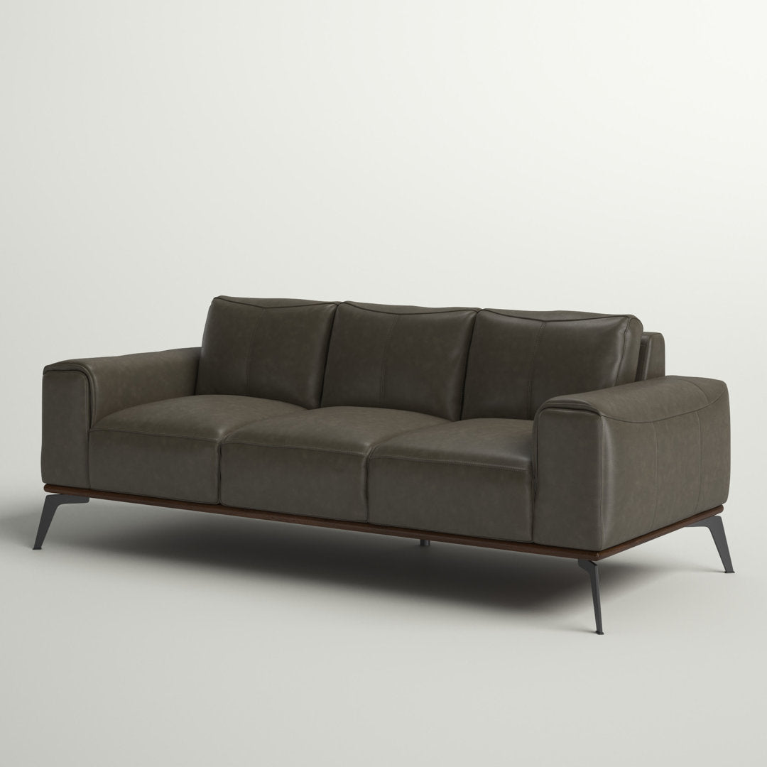 Conley 86" Genuine Leather Square Arm Sofa Sand & Stable™ Leather Type: Gray Genuine Leather