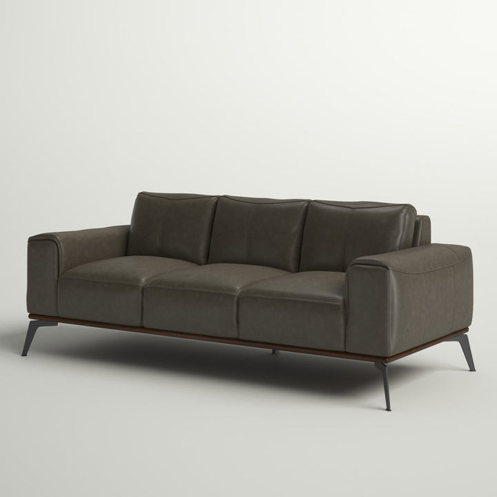 Conley 86" Genuine Leather Square Arm Sofa Sand & Stable™ Leather Type: Gray Genuine Leather
