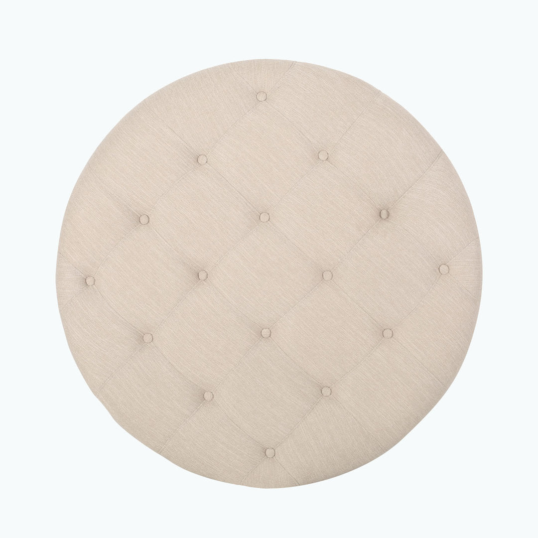 Tawney 40" Wide Tufted Round Cocktail Ottoman with Storage Rosalind Wheeler Leg Color: Weathered Body Fabric: Beige Fabric